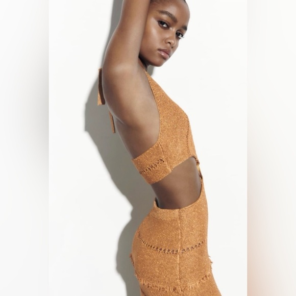 ZARA BUCKLED METALLIC THREAD KNIT DRESS SIZA LARGE - Picture 6 of 13